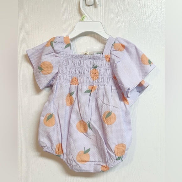 Jessica Simpson Infant Romper Lavender Oranges Hat Sunglasses Size 3/6m NWT - Picture 3 of 4